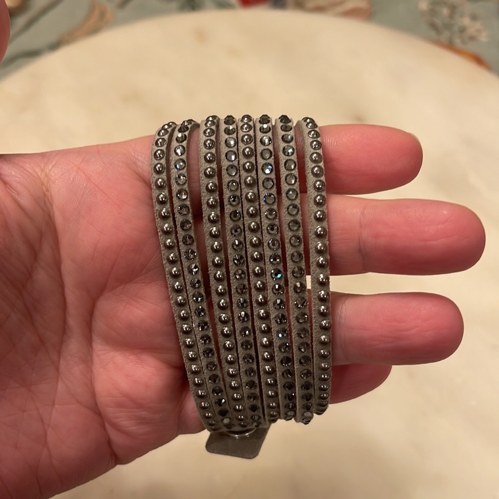 Swarovski grey crystal and silver stud multi-strand wrap around bracelet